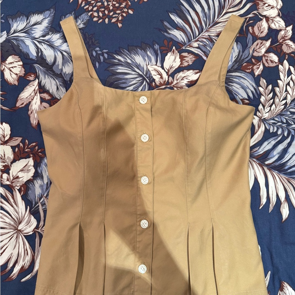 Banana Republic Tan Button-Front Peplum Top